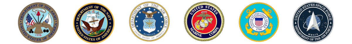 Logos for all branches of the military.