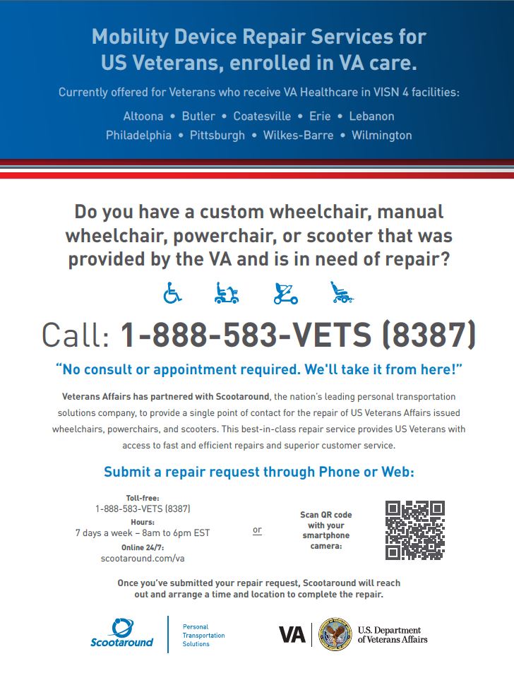 Mobility device repaired by the VA