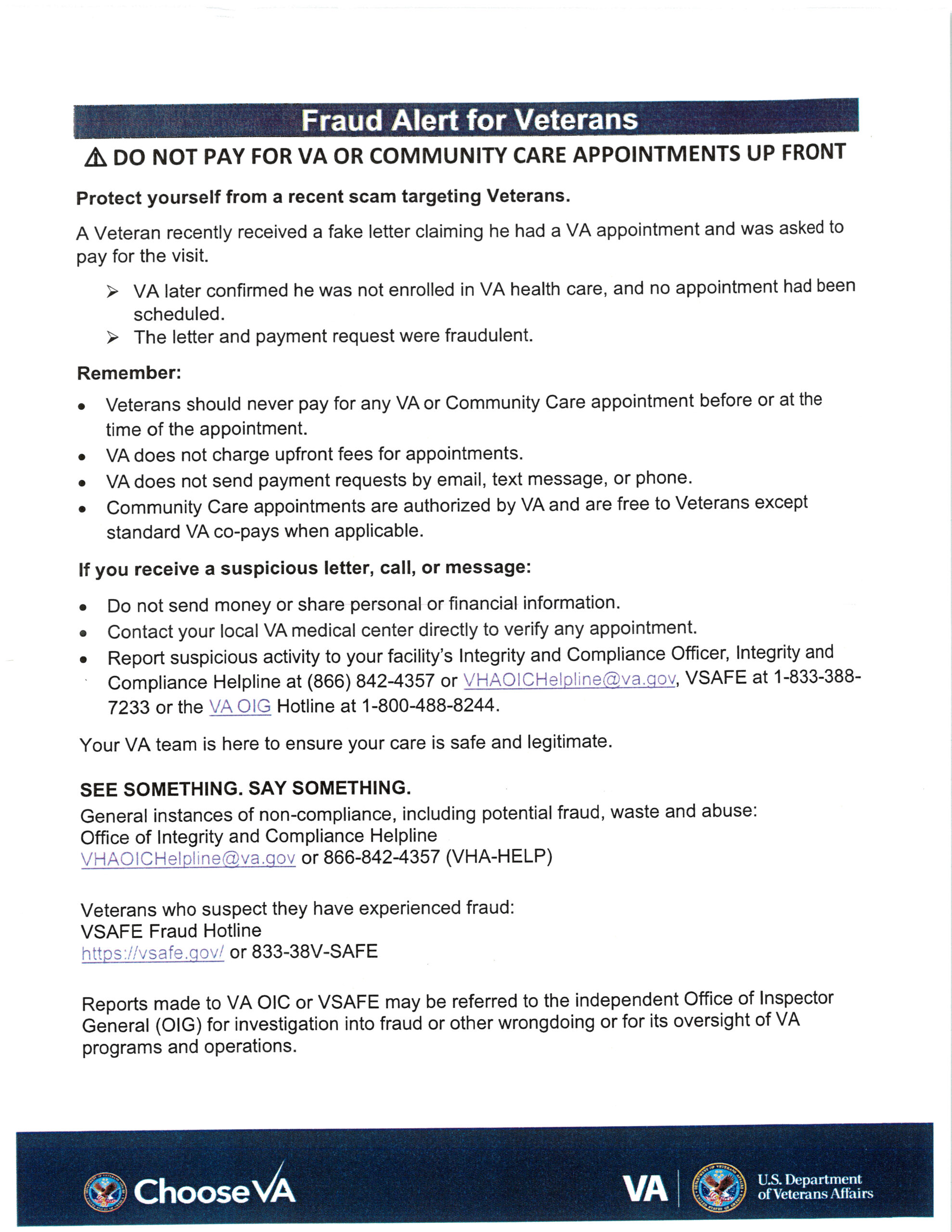 Fraud Alert for Veterans